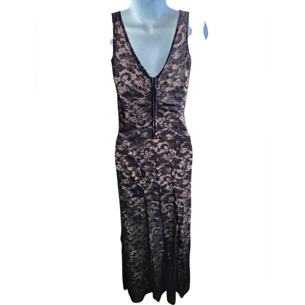 Emerald Sundae Black Tan Illusion Mesh Lace Maxi Dress Size M - Picture 2 of 4